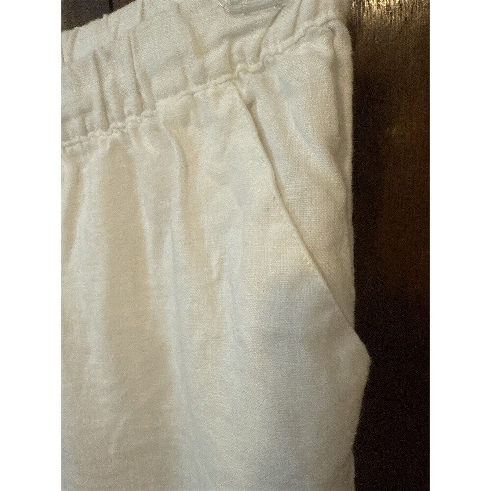 100% Linen Pants Garnet Hill Cropped Wide Leg Women's 10 White Beach Coastal - Picture 6 of 7